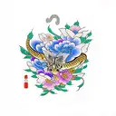 Flower with Butterflies and a snake tattoo design idea