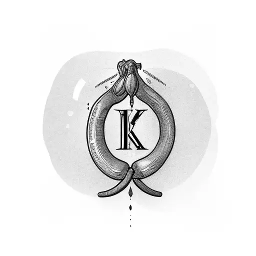 black line banana with potassium symbol "k" tattoo design idea