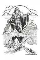 Moses parting the Red Sea standing on a mountain peak with a cross tattoo design idea