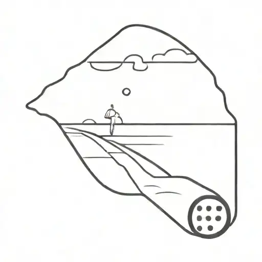 beach sunset with a domino piece at the right corner and a baseball ball at the left corner  tattoo design idea