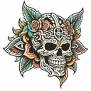 Mexican Aztec skull tattoo design idea