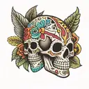 Mexican Aztec skull tattoo design idea