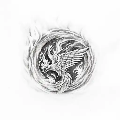 half of the phoenix rising from fire, the other half of the phoenix falling to the ashes tattoo design idea