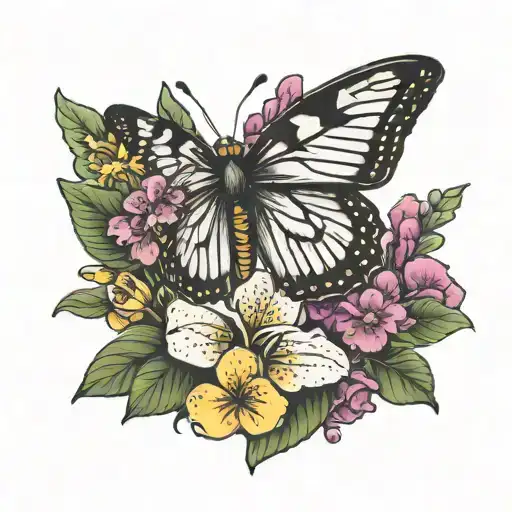 butterfly and snapdragons tattoo design idea