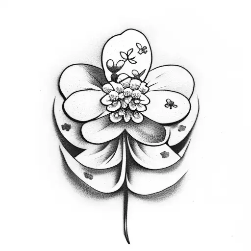 descending 4 leaf clovers forget me not flower tattoo design idea