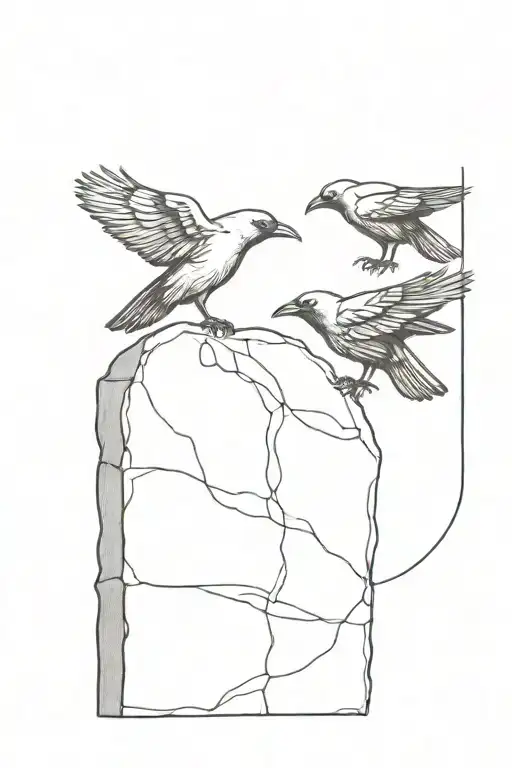 crows holding hands on a gravestone tattoo design idea