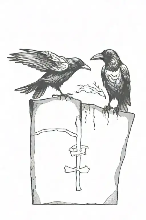 crows holding hands on a gravestone tattoo design idea