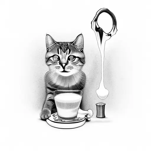 cat drinking milk tattoo design idea