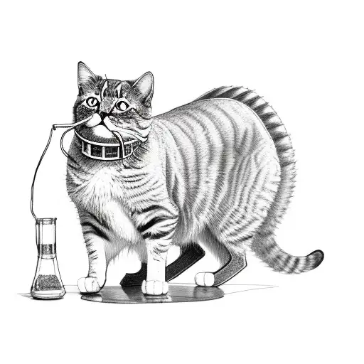 cat standing up drinking milk carton tattoo design idea