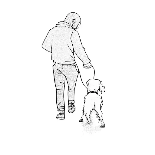 a man walking a dog tattoo design idea