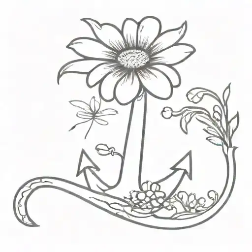 A small anchor with a single daisy growing from it, symbolizing the client's love for their son and the stability he brings to their life tattoo design idea