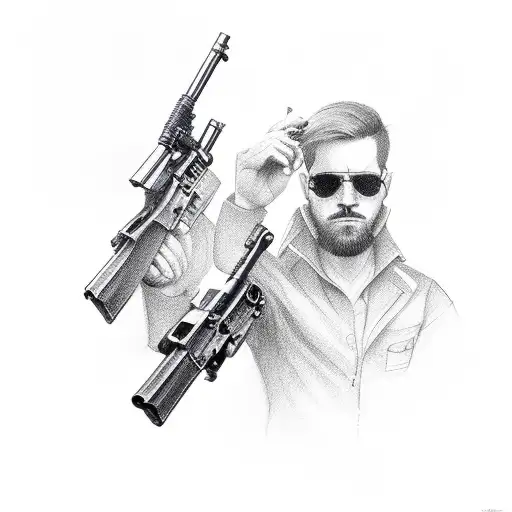 two guns pistols tattoo design idea