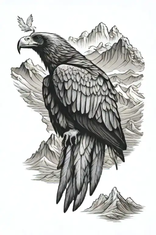Andean condor and landscape of the Andes mountain range tattoo design idea