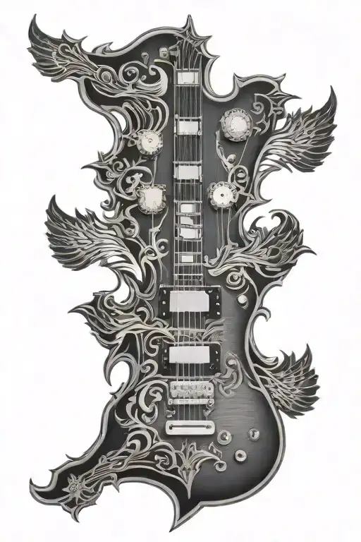 PRS Les Paul Tremonti Charcoal Burst surrounded with a pair of wings tattoo design idea