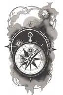 compass with a clock behind it tattoo design idea