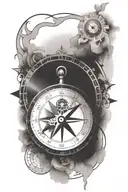 compass with a clock behind it tattoo design idea