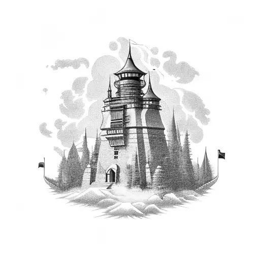 a tower like a fort in old school design tattoo design idea