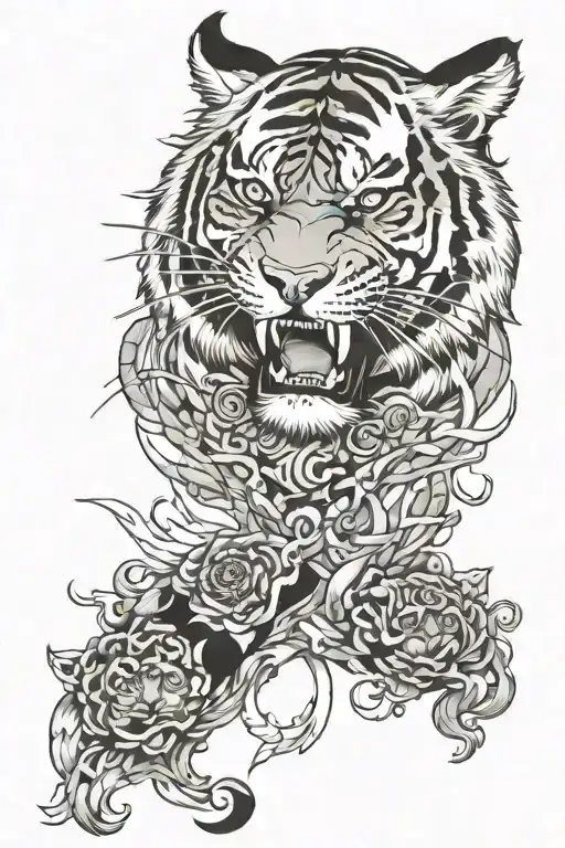 chosen 1 tiger face fearless crosses mixed tattoo design idea