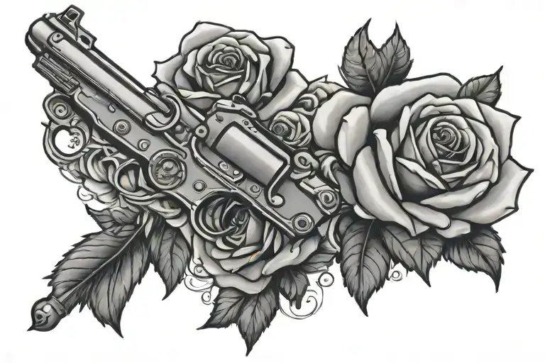 gun rose gangsta boy tattoo design idea