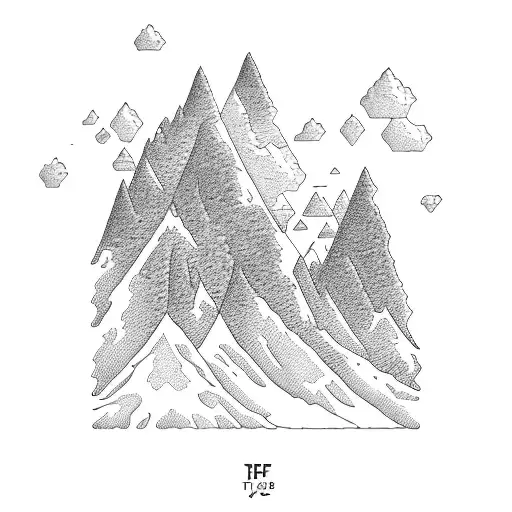 The letters F, M, and C in the style of trees, moutains, and ocean tattoo design idea