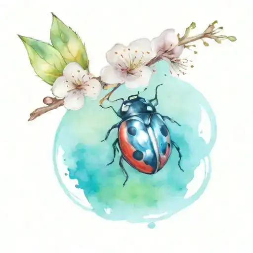 ladybug on a cherry blossom tattoo design idea