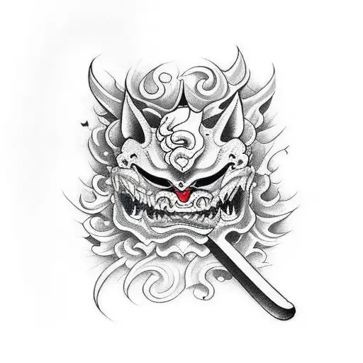 sword, ninja, heaven, hell tattoo design idea