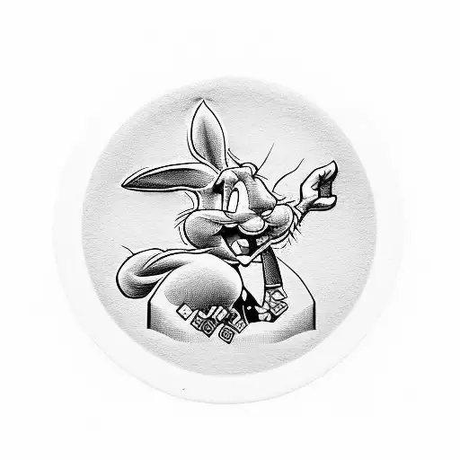 bugs bunny as monopoly man, poker chips, 8ball, 7 and 2 playing cards tattoo design idea