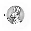 bugs bunny as monopoly man, poker chips, 8ball, 7 and 2 playing cards tattoo design idea