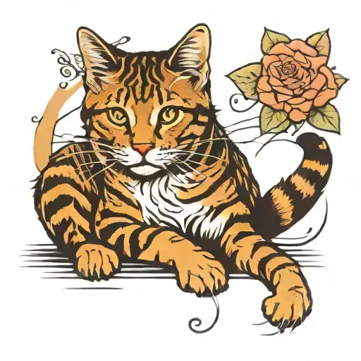 tabby cat sitting tattoo design idea