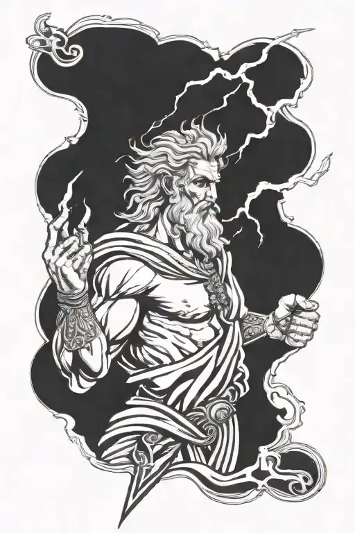 Zeus holding a lightning bolt symbol tattoo design idea