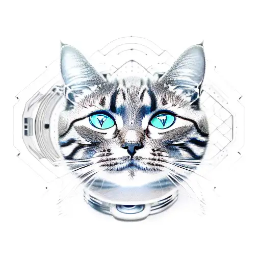 A cat with cybernetic enhancements, symbolizing the client's love for computer games and cats. tattoo design idea