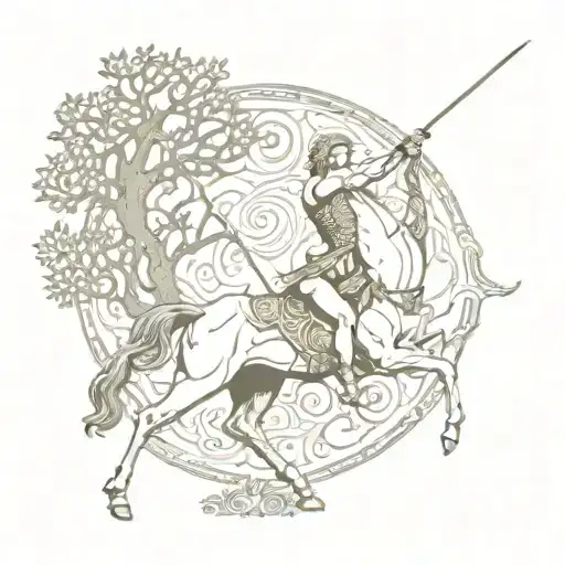 mythology centaur archer with the tree of life in the background tattoo design idea