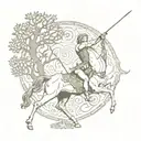 mythology centaur archer with the tree of life in the background tattoo design idea
