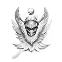 Folded wings with a broken halo tattoo design idea