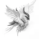 Folded wings with a broken halo tattoo design idea