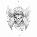 Folded wings with a broken halo tattoo design idea