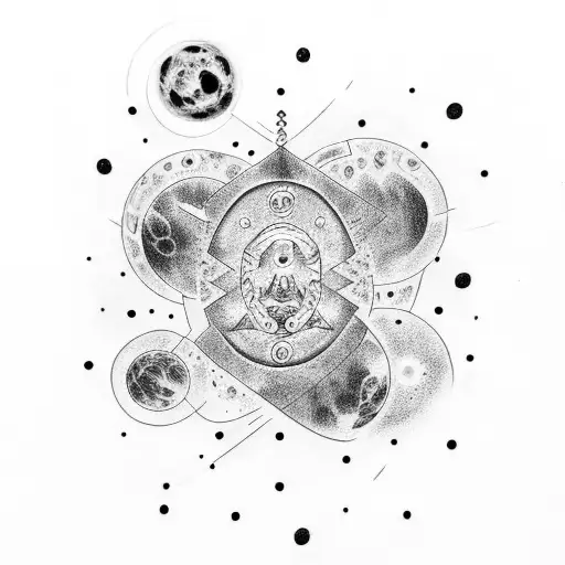 A dotwork tattoo featuring a cosmic scene with the Guardians of the Galaxy tattoo design idea