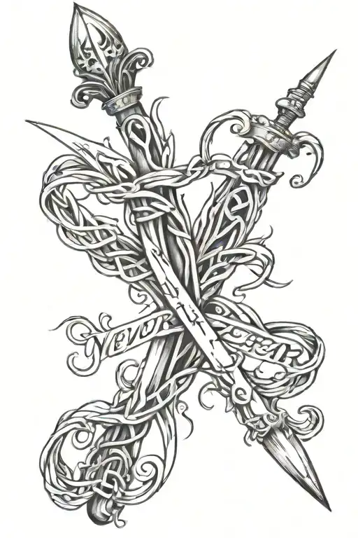 two intertwined icicles and in the middle written "never fear" tattoo design idea