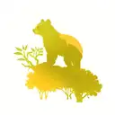  landscape where you can see a tree with a panda and a zoo next to it. In its branches you can see a squirrel and a humm tattoo design idea