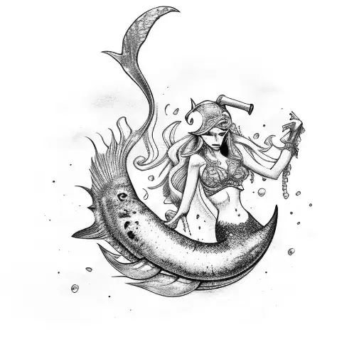 mermaid and pirate tattoo design idea