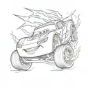 A sketch-style tattoo of Lightning McQueen with a trail of lightning behind him tattoo design idea