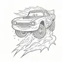 A sketch-style tattoo of Lightning McQueen with a trail of lightning behind him tattoo design idea