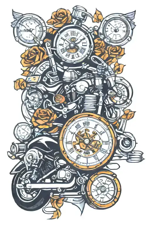 automatic watch and harley davidson motorcycle tattoo design idea
