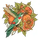 hummingbird and grapefruit tree tattoo design idea