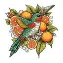 hummingbird and grapefruit tree tattoo design idea