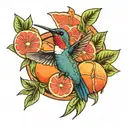 hummingbird and grapefruit tree tattoo design idea