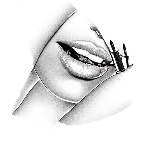 red lips with finger telling us to be quiet and add two swollows top and bottom tattoo design idea