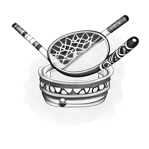 A smoking pipe shaped like a tennis racket with animal patterns tattoo design idea