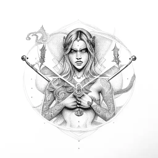 lilith holding a sceptre  tattoo design idea