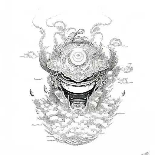 raijin with japanese clouds and lightnings tattoo design idea